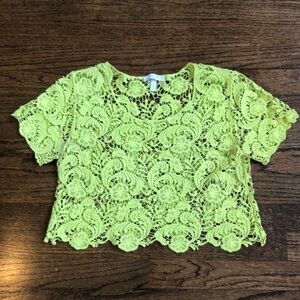 3/$10 Lime Lace Crew Neck Shirt Sleeve Crop Top